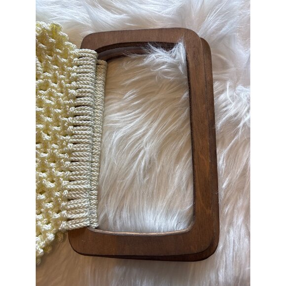 VTG 1970s Macrame Purse Wooden Handle, Beads Festival Boho Hippie Cottage Core - Picture 9 of 9